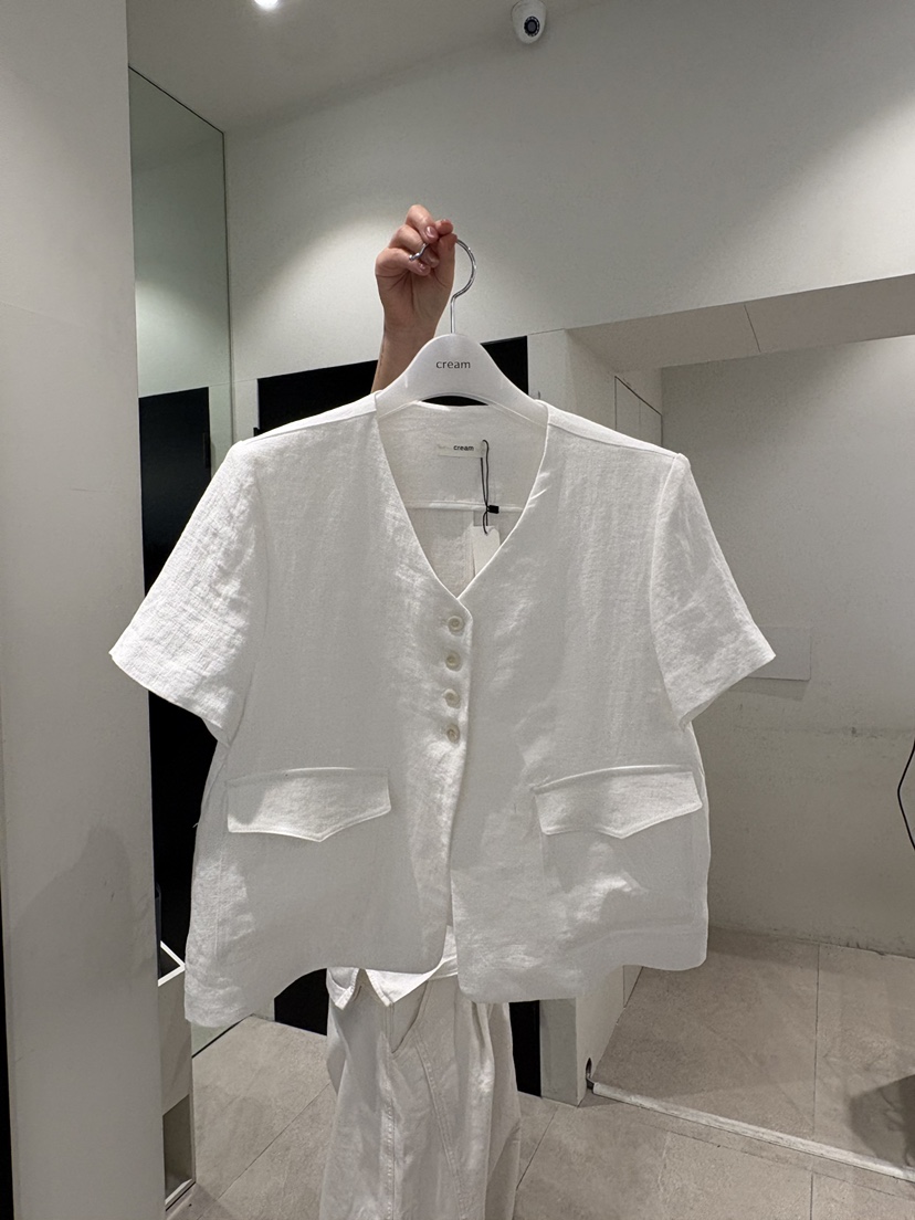 CREAM-P韓國直郵實拍女裝新品26夏季襯衫蕾絲衫口袋亞麻CREAM-P襯衫/蕾絲衫圖色1