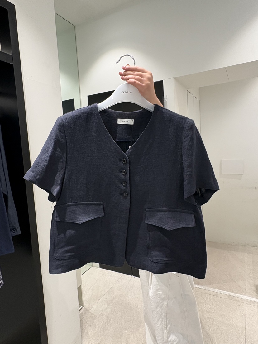 CREAM-P韓國直郵實拍女裝新品26夏季襯衫蕾絲衫口袋亞麻CREAM-P襯衫/蕾絲衫圖色2