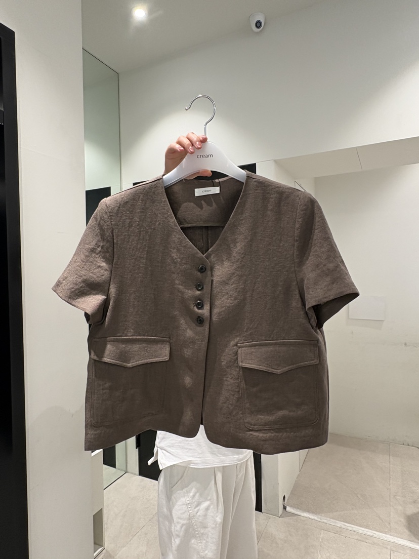 CREAM-P韓國直郵實拍女裝新品26夏季襯衫蕾絲衫口袋亞麻CREAM-P襯衫/蕾絲衫圖色3