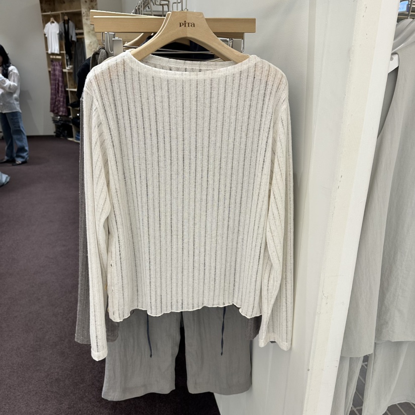 PITA/THEVERLIN韓國東大門直郵女裝新款26夏季長袖T恤亞麻紐扣PITA/THEVERLIN長袖T恤圖色1