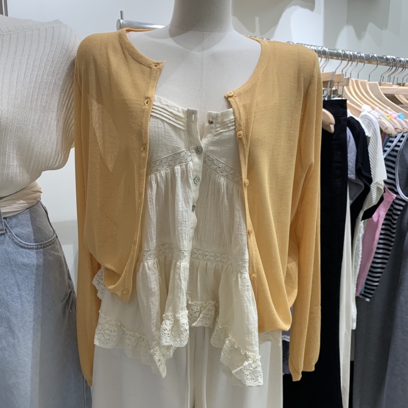 BY BOMI東大門實拍韓國女裝新品26春夏針織衫亞麻圓領開衫BY BOMI針織衫圖色2