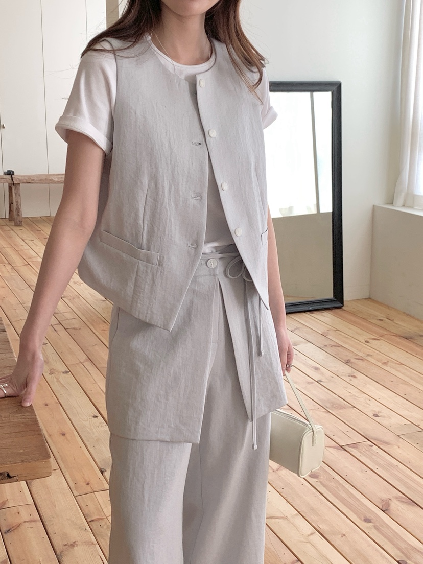 BIEN GARDER韓國代購女士新品休閑時尚馬甲不含內搭亞麻布BIEN GARDER馬甲