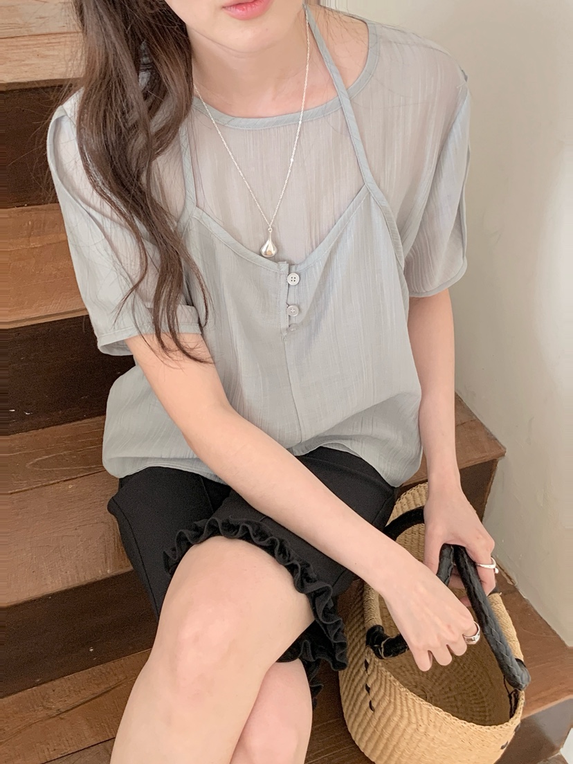 BIEN GARDER韓國東大門直郵女裝新款休閑襯衫蕾絲衫假兩件BIEN GARDER襯衫/蕾絲衫