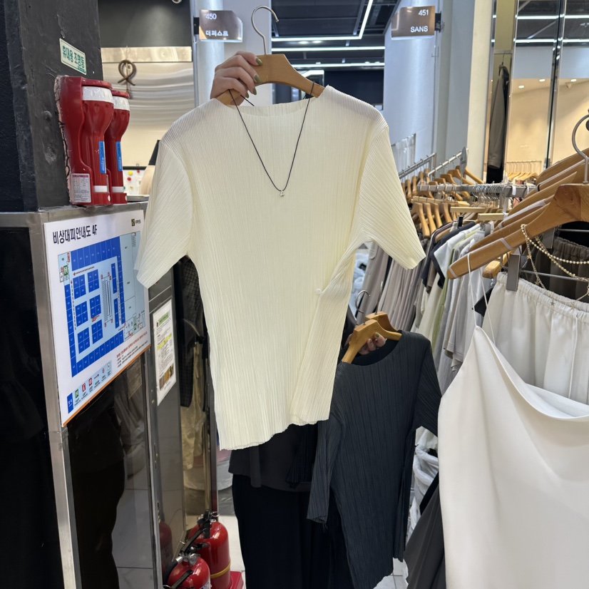 SANS東大門實拍韓國女士新品時尚推薦職業人氣熱賣T恤褶皺SANST恤圖色1