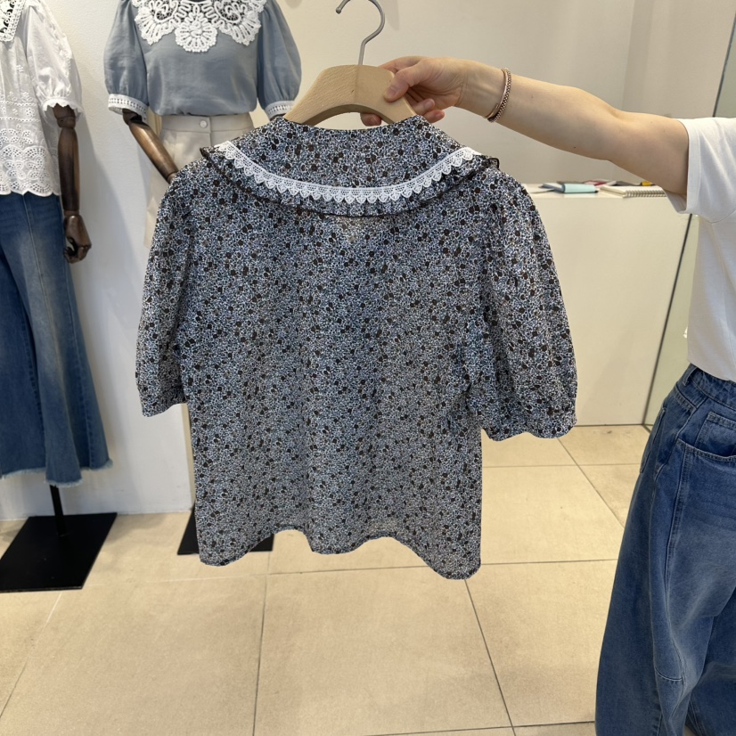 2nd B-S東大門實拍韓國女士新品職業26夏季襯衫蕾絲衫印花2nd B-S襯衫/蕾絲衫