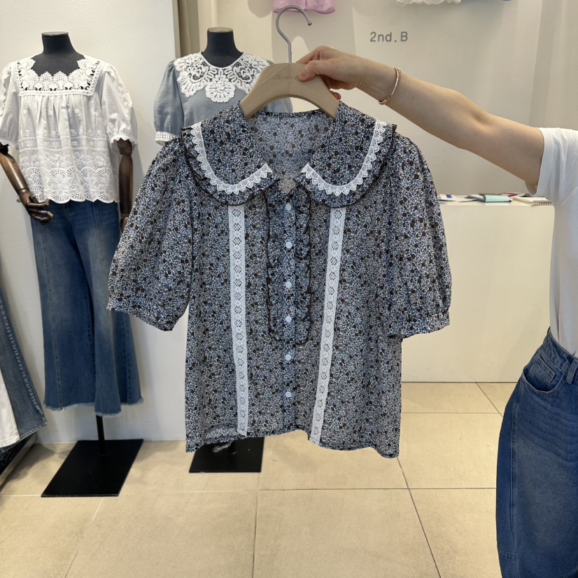 2nd B-S東大門實拍韓國女士新品職業26夏季襯衫蕾絲衫印花2nd B-S襯衫/蕾絲衫圖色1