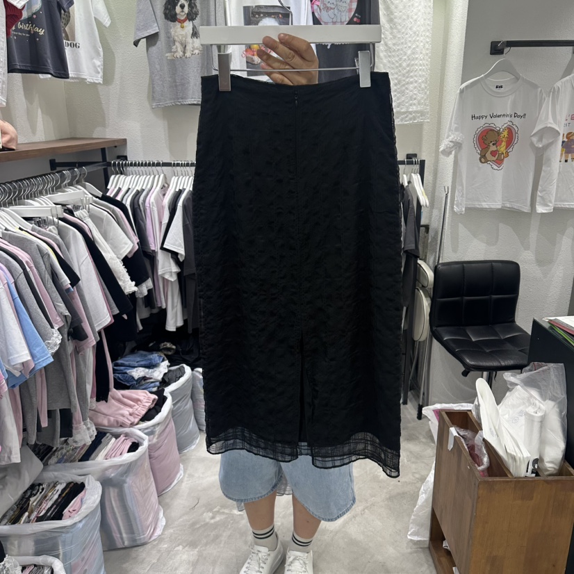 EVE東大門實拍韓國女士新款職業推薦人氣休閑長裙網狀雙層EVE長裙