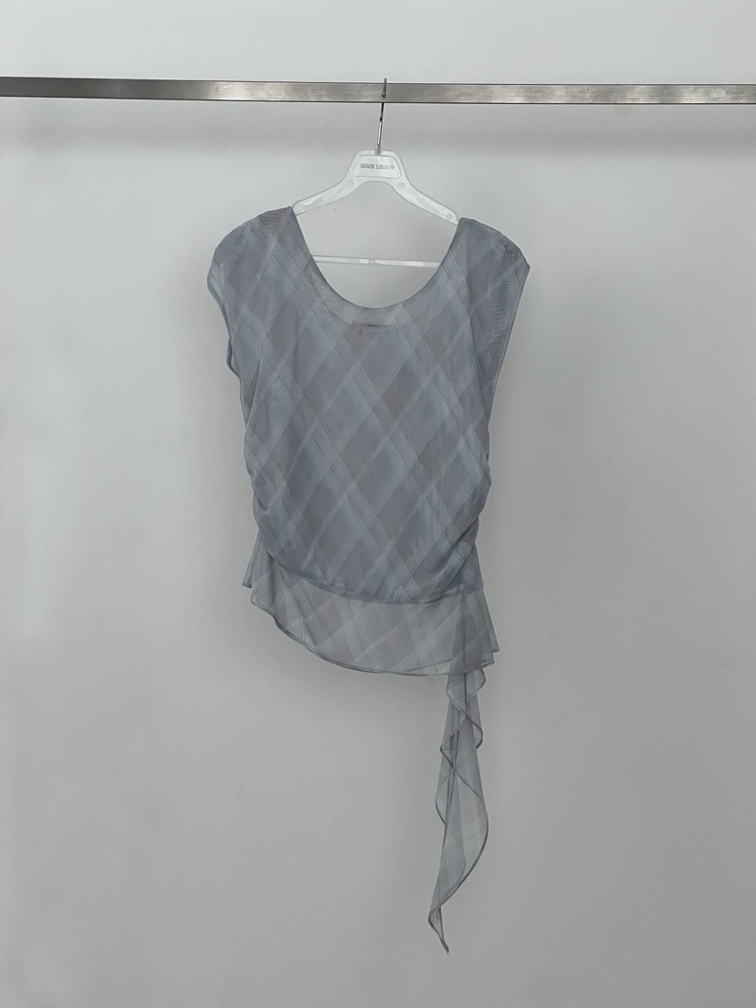 WEARABLE-L韓國直郵女裝新品熱賣襯衫蕾絲衫荷葉邊網眼格紋WEARABLE襯衫/蕾絲衫