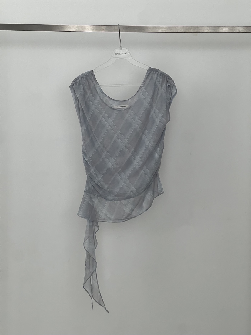 WEARABLE-L韓國直郵女裝新品熱賣襯衫蕾絲衫荷葉邊網眼格紋WEARABLE襯衫/蕾絲衫圖色1