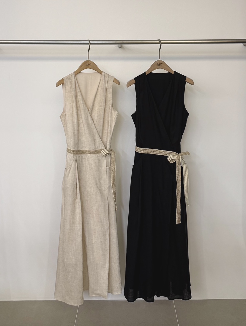 TWENTY FOUR SEVEN24-7東大門實拍韓國女裝新款職業連衣裙含腰帶亞麻TEWNTY FOUR SEVEN24-7連衣裙