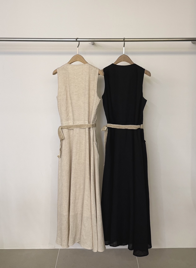 TWENTY FOUR SEVEN24-7東大門實拍韓國女裝新款職業連衣裙含腰帶亞麻TEWNTY FOUR SEVEN24-7連衣裙