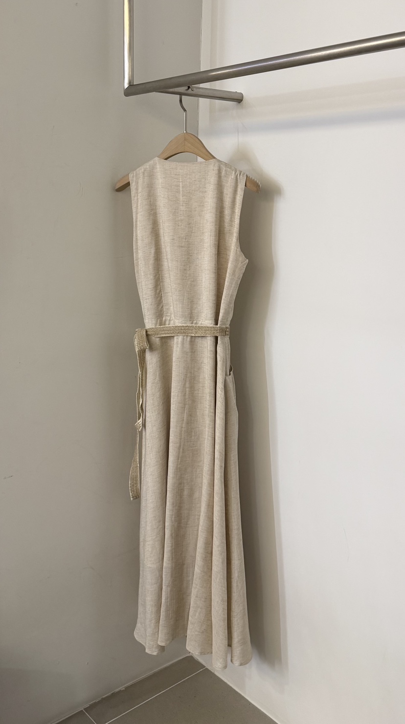 TWENTY FOUR SEVEN24-7東大門實拍韓國女裝新款職業連衣裙含腰帶亞麻TEWNTY FOUR SEVEN24-7連衣裙