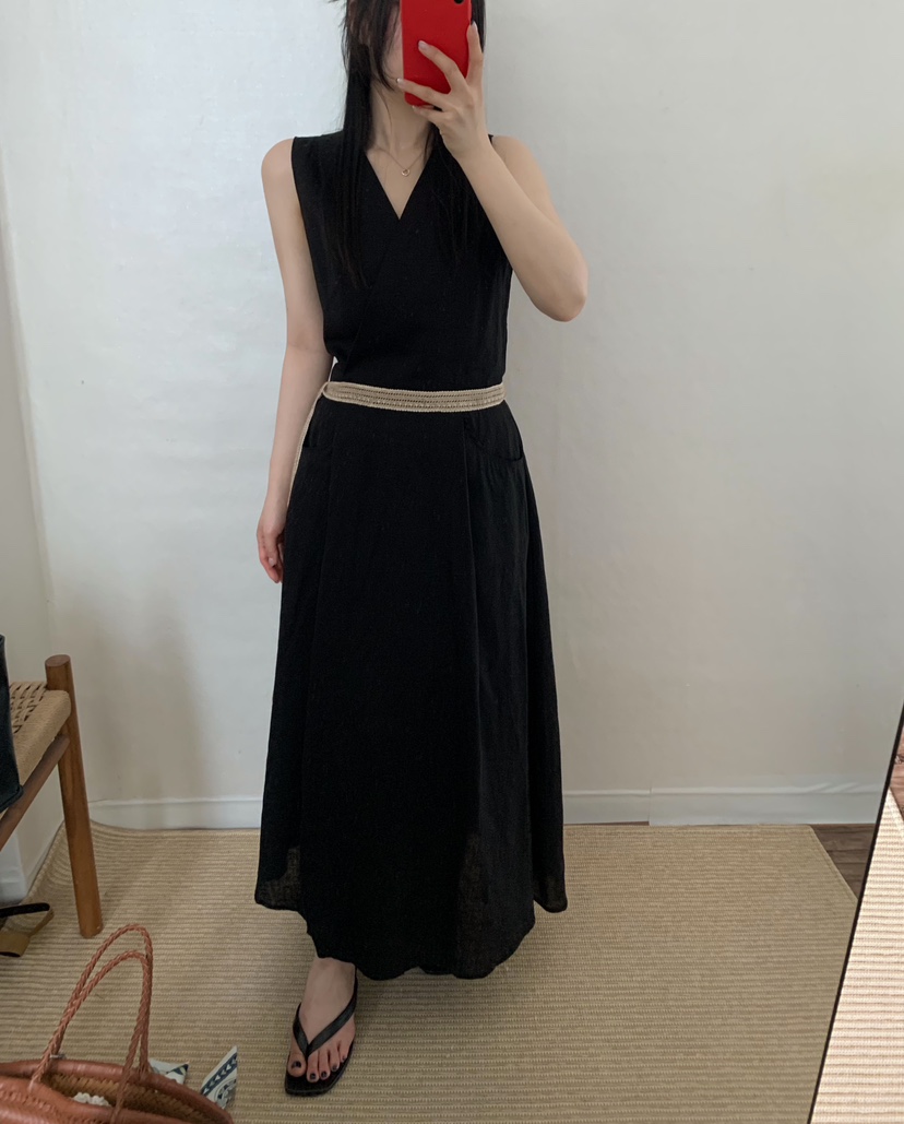 TWENTY FOUR SEVEN24-7東大門實拍韓國女裝新款職業連衣裙含腰帶亞麻TEWNTY FOUR SEVEN24-7連衣裙