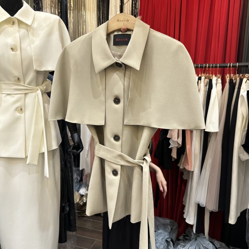 HERISH東大門實拍韓國女裝新款26夏季26春夏夾克含腰帶披肩Haute-Herish-Q夾克圖色2米色