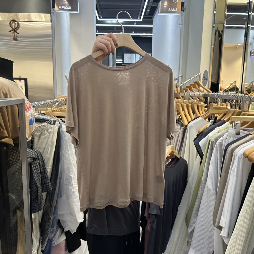 SANS韓國直郵女士新品熱賣人氣26夏季26春夏休閑T恤天絲絲綢SANST恤圖色1