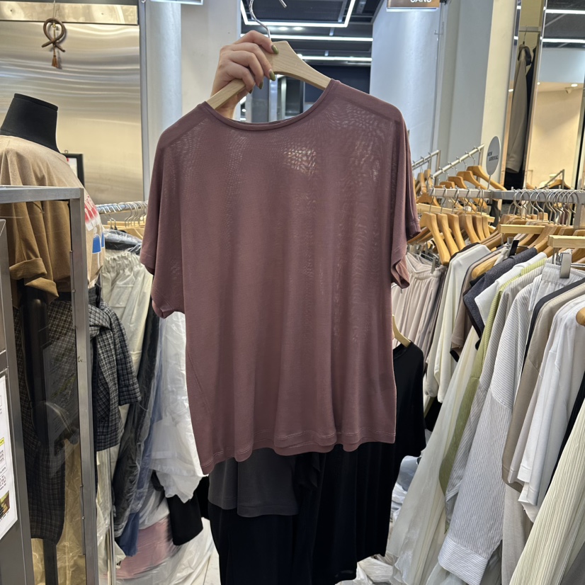 SANS韓國直郵女士新品熱賣人氣26夏季26春夏休閑T恤天絲絲綢SANST恤圖色3