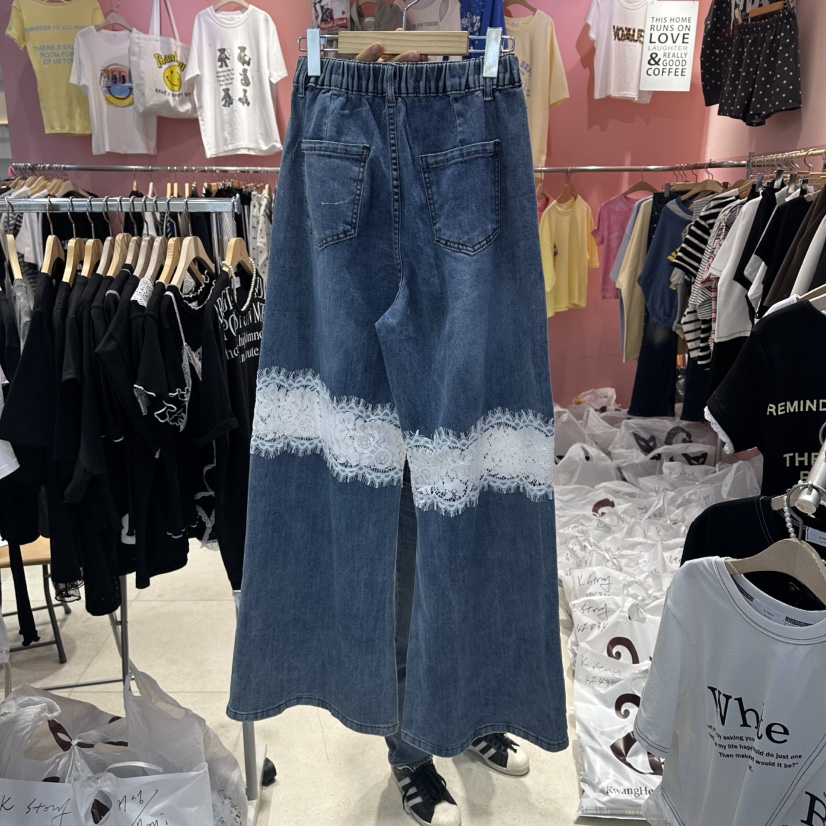 K STORY韓國代購女裝新款職業26夏季26春夏休閑牛仔褲蕾絲K STORY牛仔褲