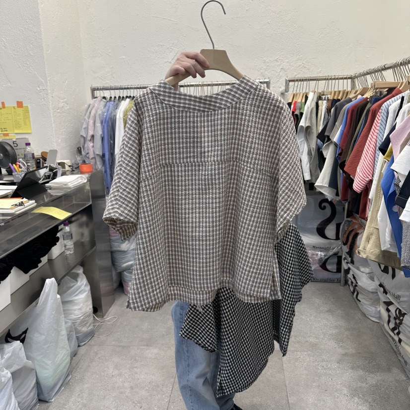 DA YLOG韓國直郵女士新款26夏季時尚26春夏襯衫蕾絲衫格子DA YLOG襯衫/蕾絲衫圖色1