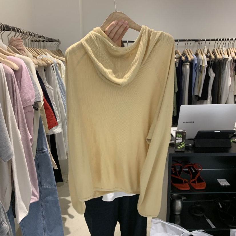 PLATE韓國直郵實拍女裝新款26夏季人氣長袖T恤華夫格連帽衫PLATE長袖T恤