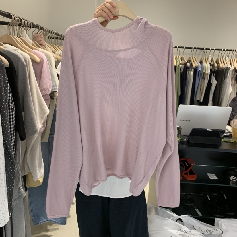 PLATE韓國直郵實拍女裝新款26夏季人氣長袖T恤華夫格連帽衫PLATE長袖T恤圖色3