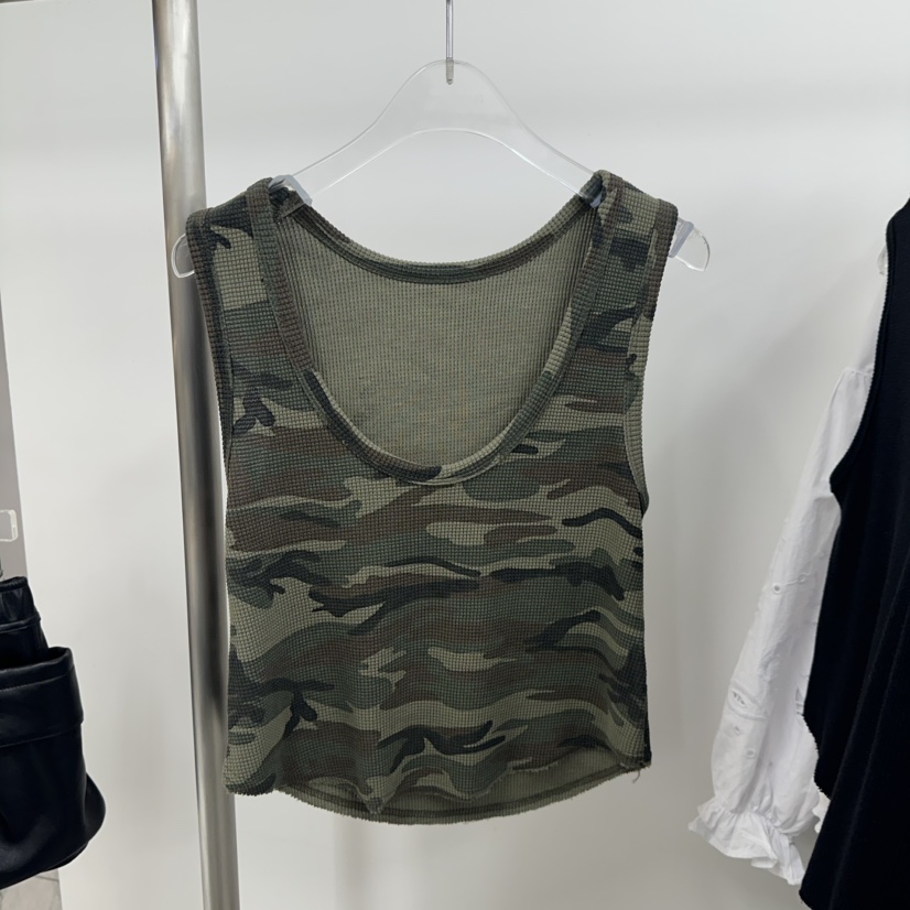 TOPDRESSING東大門實拍韓國女裝新品26春夏吊帶背心華夫格格紋迷彩TOPDRESSING吊帶/背心圖色1