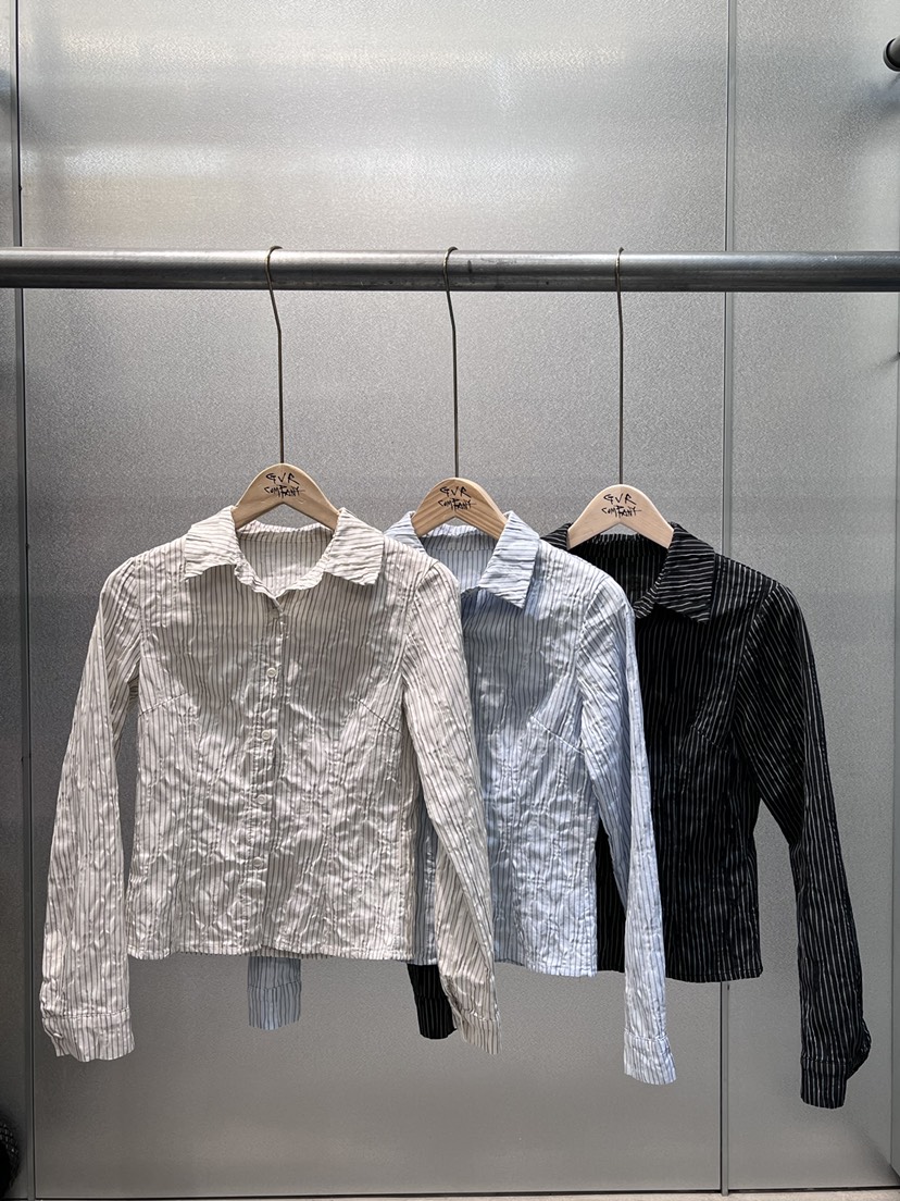 VARY COON韓國代購女士新款26夏季職業26春夏襯衫蕾絲衫條紋Cido襯衫/蕾絲衫