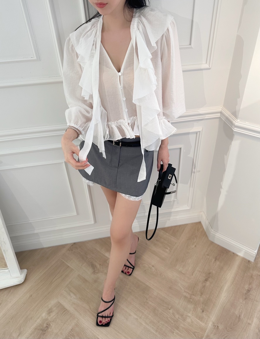 MARKE-P東大門代購女士新款推薦熱賣襯衫蕾絲衫透視褶皺MARKE-P襯衫/蕾絲衫