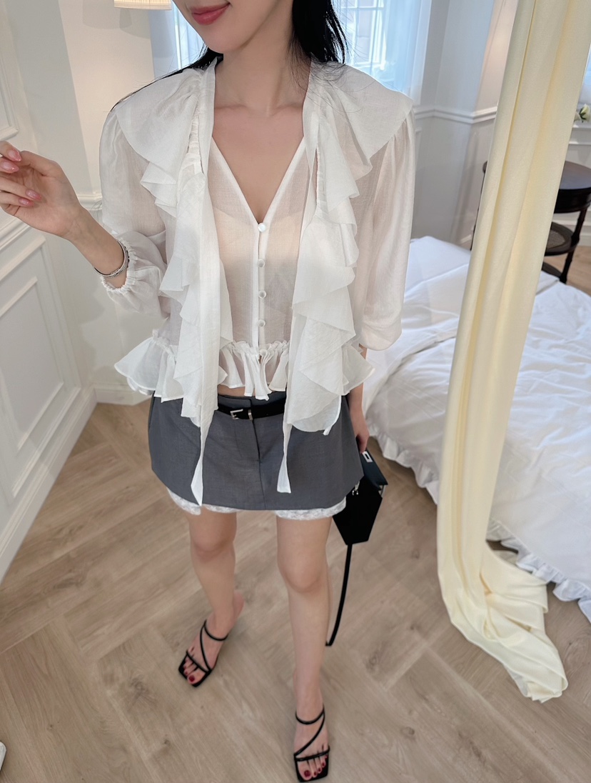 MARKE-P東大門代購女士新款推薦熱賣襯衫蕾絲衫透視褶皺MARKE-P襯衫/蕾絲衫