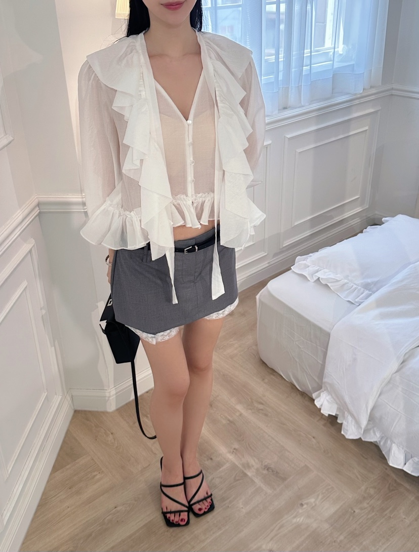 MARKE-P東大門代購女士新款推薦熱賣襯衫蕾絲衫透視褶皺MARKE-P襯衫/蕾絲衫