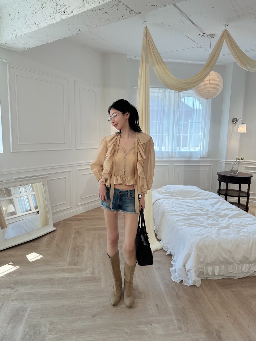 MARKE-P東大門代購女士新款推薦熱賣襯衫蕾絲衫透視褶皺MARKE-P襯衫/蕾絲衫