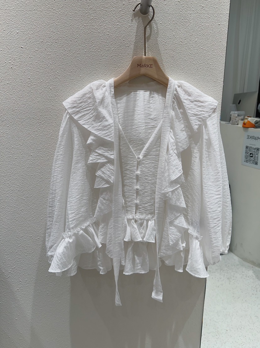 MARKE-P東大門代購女士新款推薦熱賣襯衫蕾絲衫透視褶皺MARKE-P襯衫/蕾絲衫圖色1