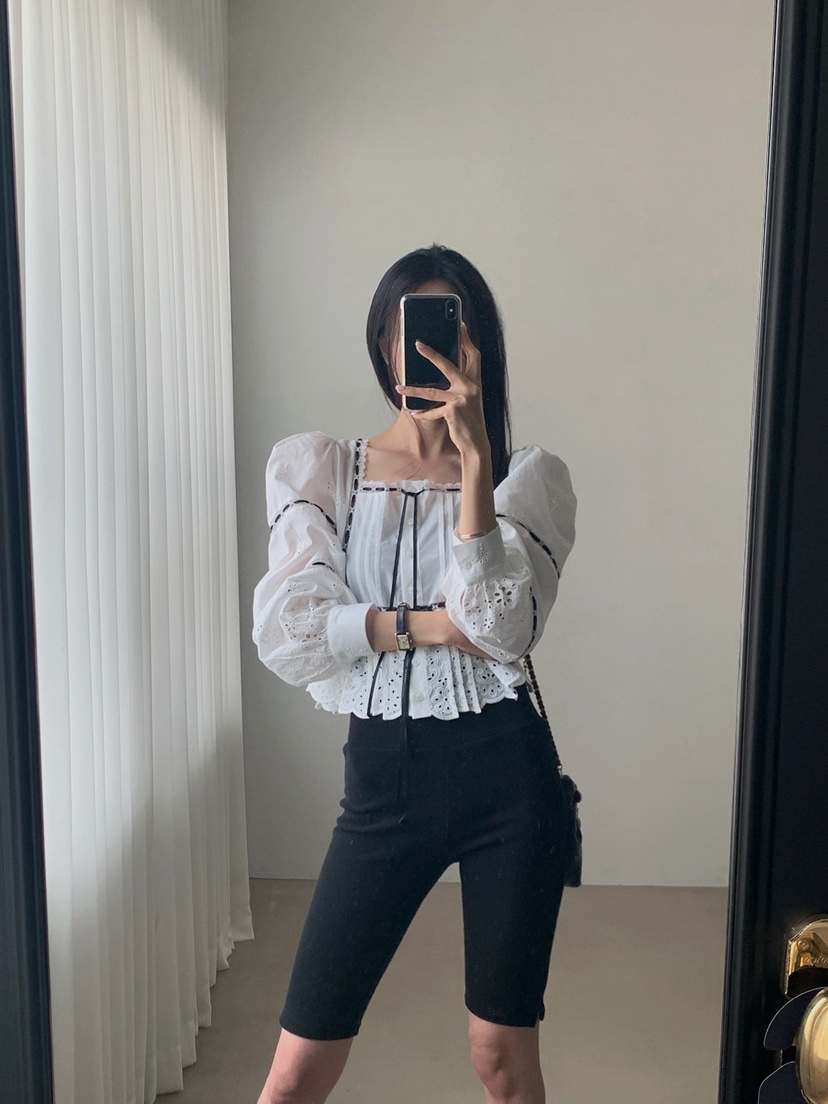 VERANDA韓國東大門直郵女士新品26春夏襯衫蕾絲衫刺繡蕾絲VERANDA襯衫/蕾絲衫