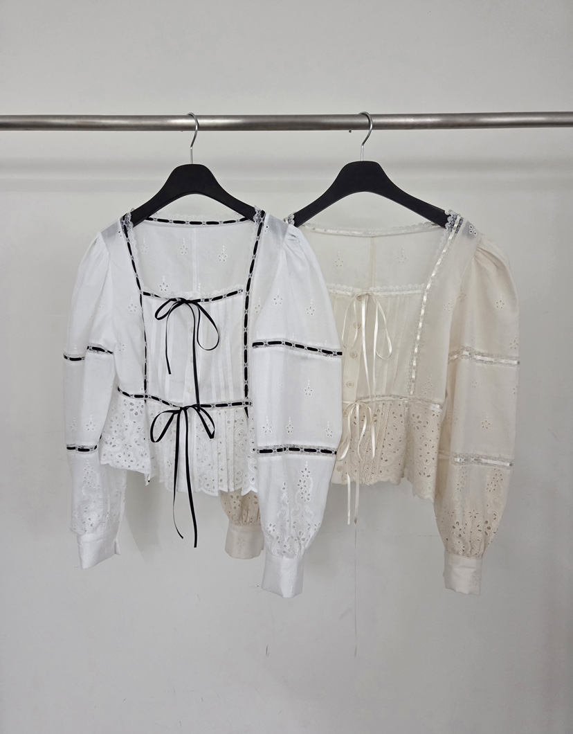 VERANDA韓國東大門直郵女士新品26春夏襯衫蕾絲衫刺繡蕾絲VERANDA襯衫/蕾絲衫