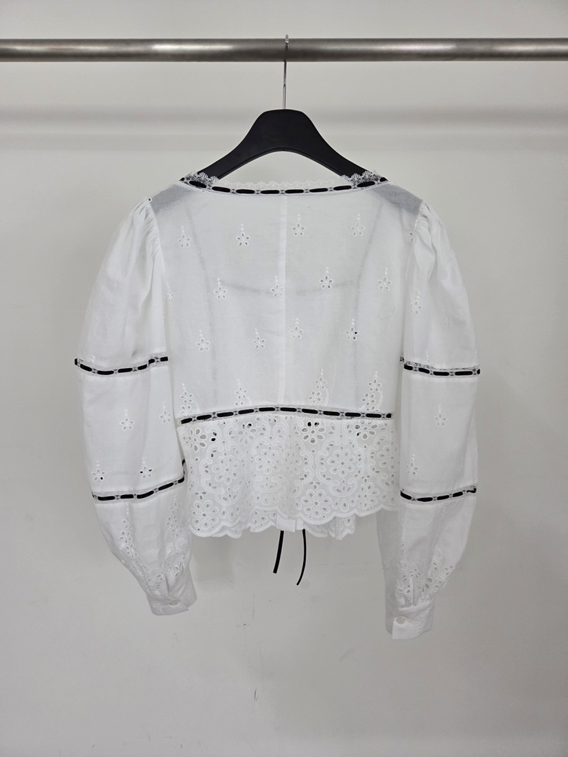 VERANDA韓國東大門直郵女士新品26春夏襯衫蕾絲衫刺繡蕾絲VERANDA襯衫/蕾絲衫