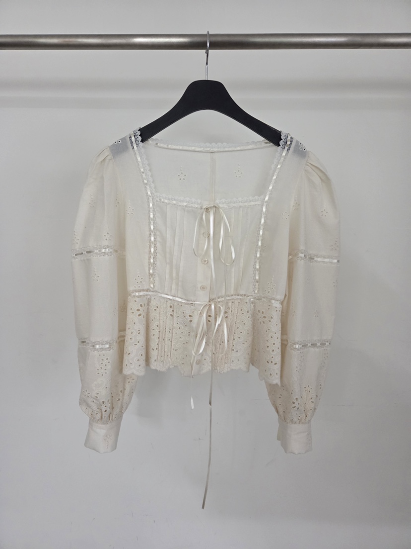 VERANDA韓國東大門直郵女士新品26春夏襯衫蕾絲衫刺繡蕾絲VERANDA襯衫/蕾絲衫圖色1