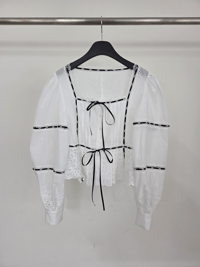 VERANDA韓國東大門直郵女士新品26春夏襯衫蕾絲衫刺繡蕾絲VERANDA襯衫/蕾絲衫圖色2