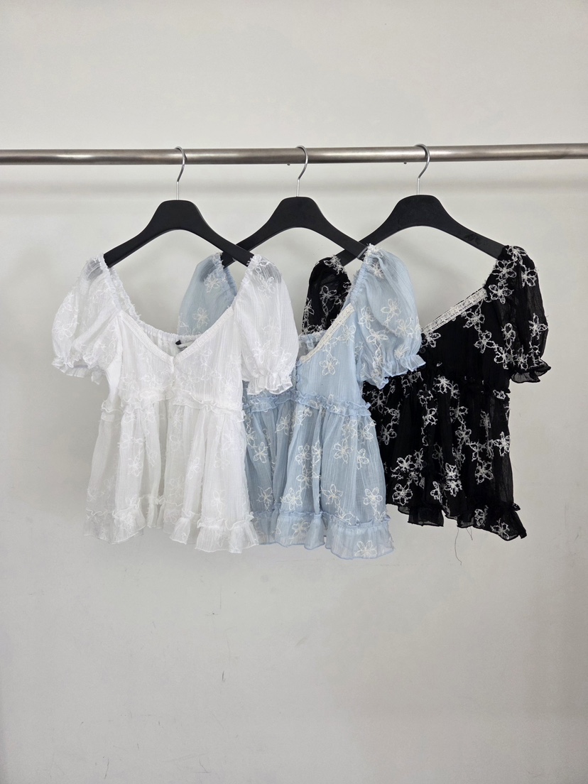 VERANDA東大門實拍韓國女裝新品26春夏休閑襯衫蕾絲衫刺繡VERANDA襯衫/蕾絲衫