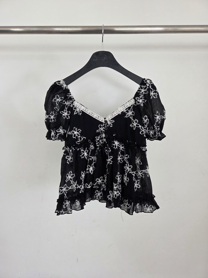 VERANDA東大門實拍韓國女裝新品26春夏休閑襯衫蕾絲衫刺繡VERANDA襯衫/蕾絲衫圖色1