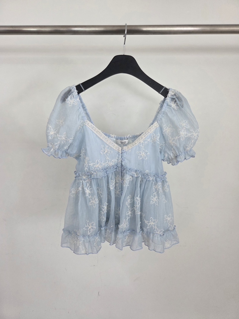 VERANDA東大門實拍韓國女裝新品26春夏休閑襯衫蕾絲衫刺繡VERANDA襯衫/蕾絲衫圖色3