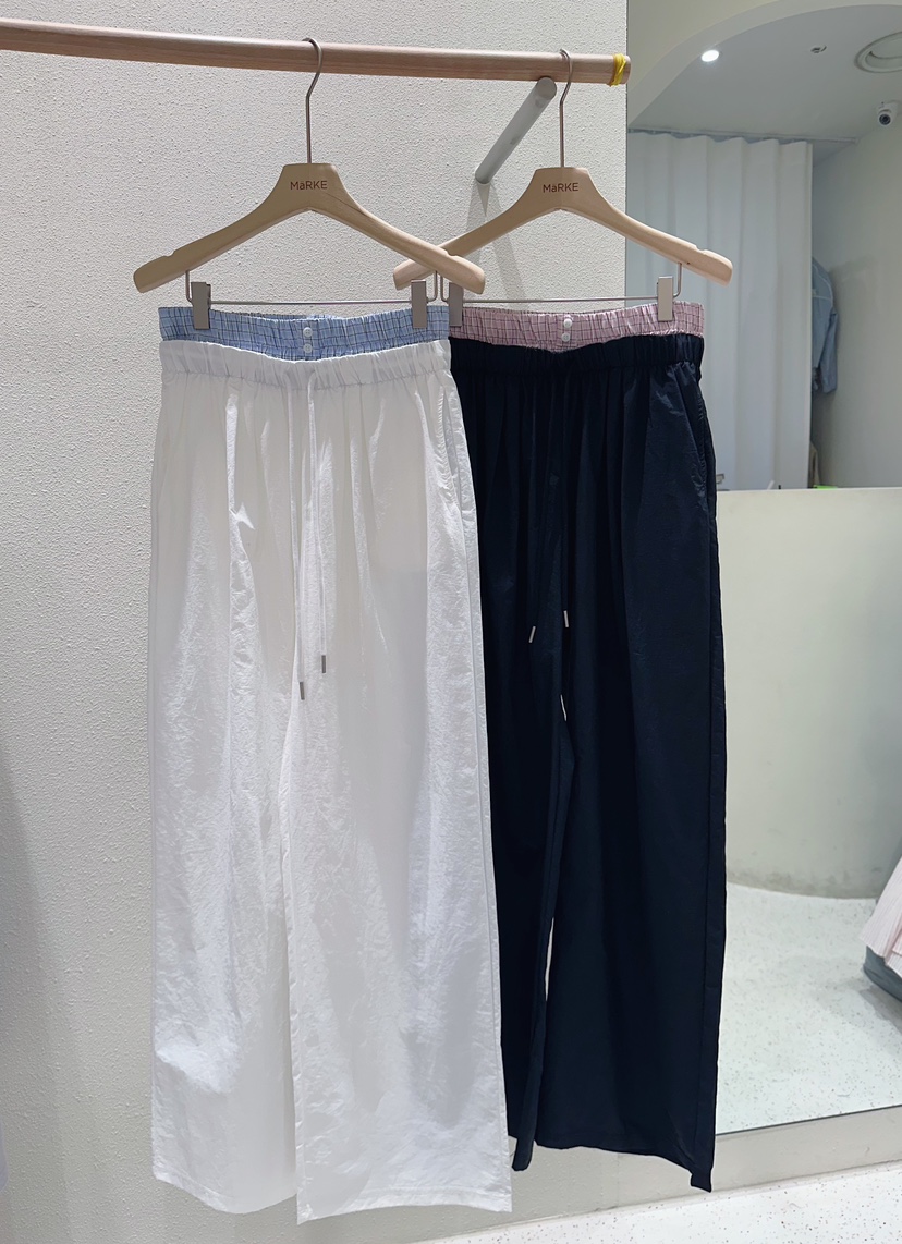 MARKE-P韓國直郵實拍女士新款休閑時尚休閑褲格紋腰帶撞色MARKE-P休閑褲