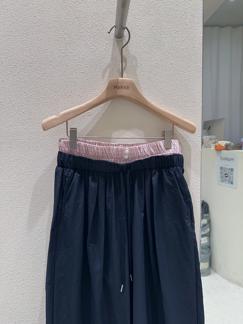 MARKE-P韓國直郵實拍女士新款休閑時尚休閑褲格紋腰帶撞色MARKE-P休閑褲