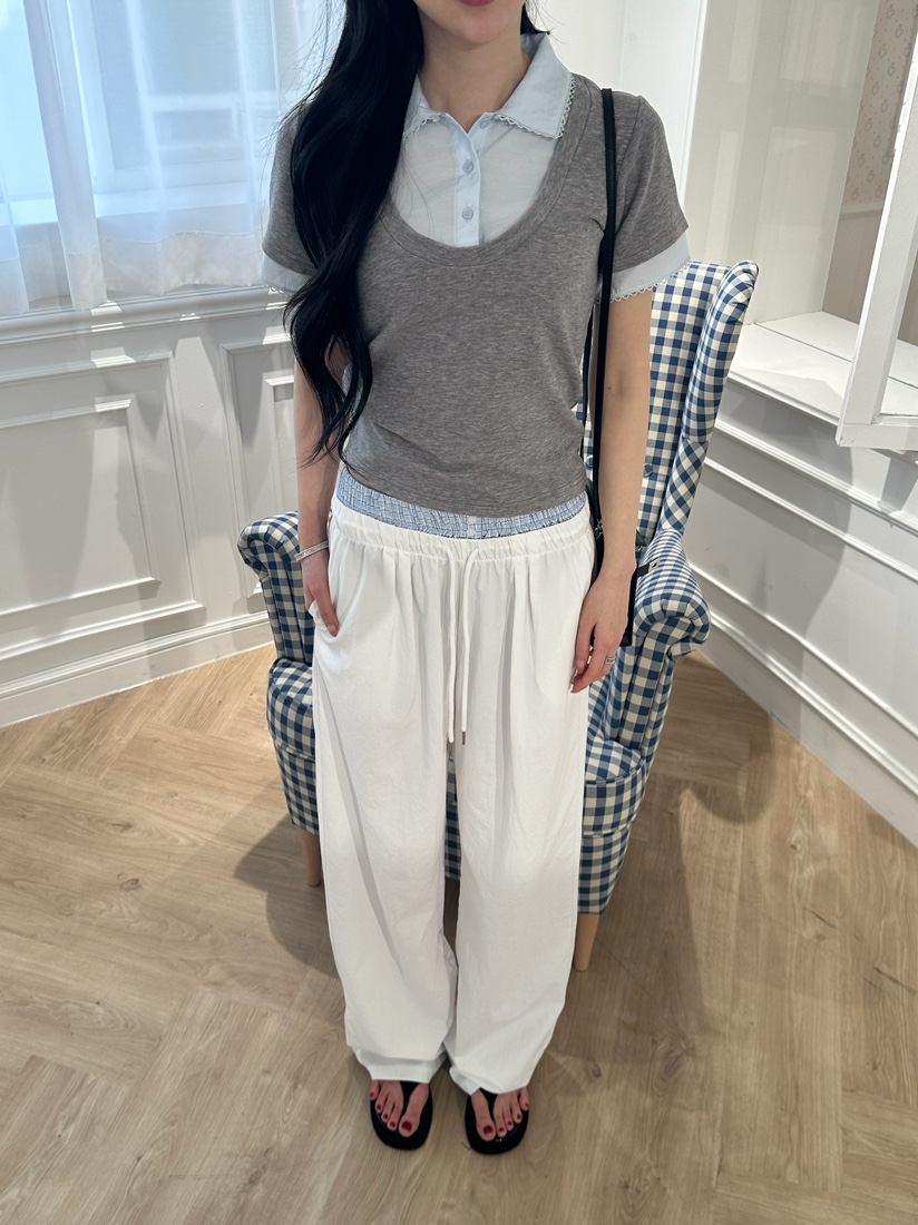 MARKE-P韓國直郵實拍女士新款休閑時尚休閑褲格紋腰帶撞色MARKE-P休閑褲