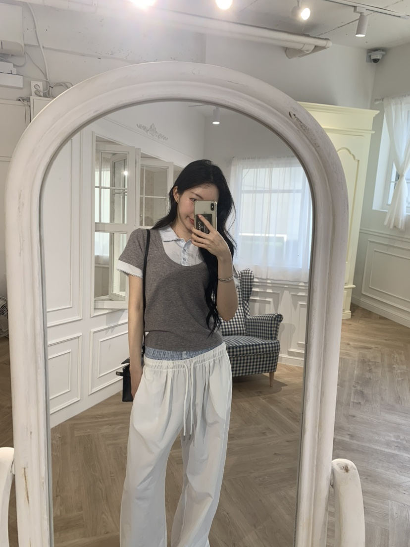 MARKE-P韓國直郵實拍女士新款休閑時尚休閑褲格紋腰帶撞色MARKE-P休閑褲