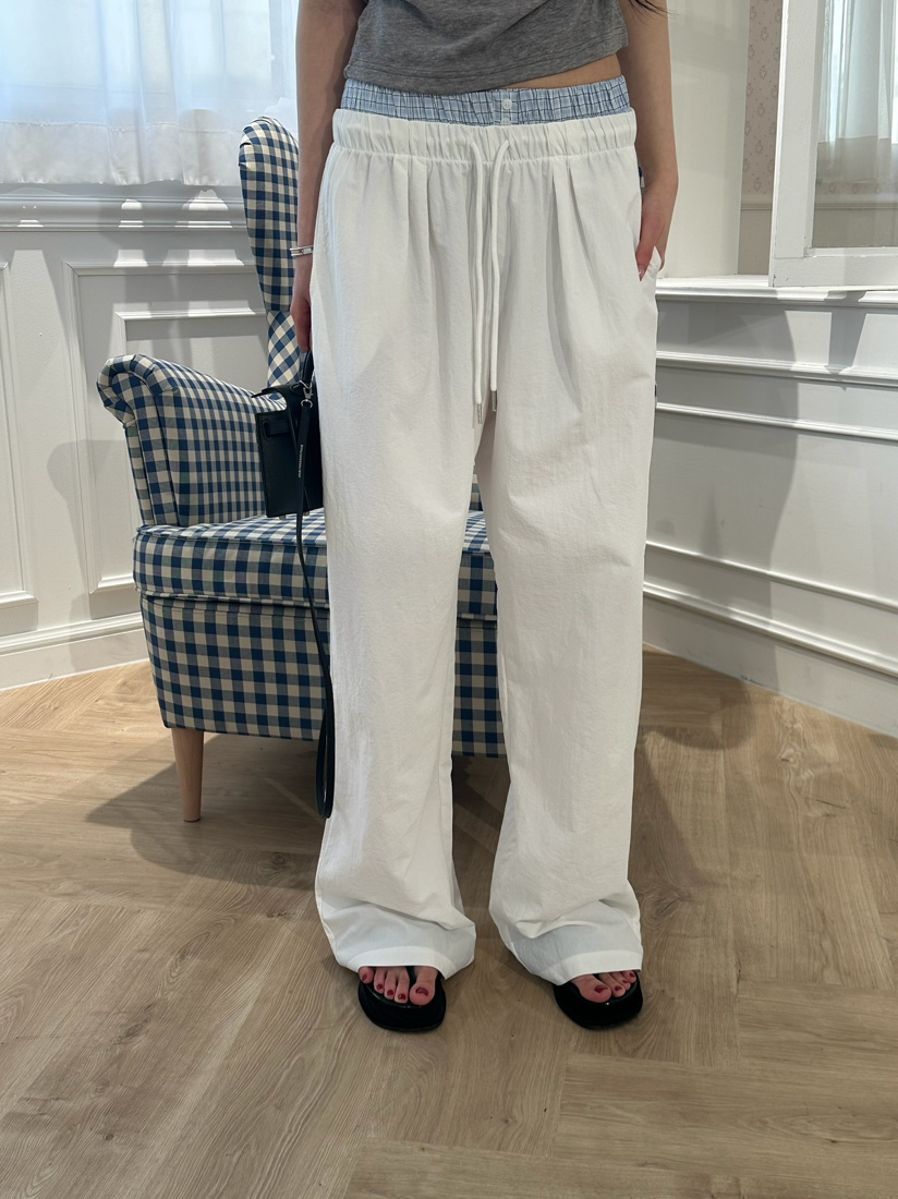 MARKE-P韓國直郵實拍女士新款休閑時尚休閑褲格紋腰帶撞色MARKE-P休閑褲