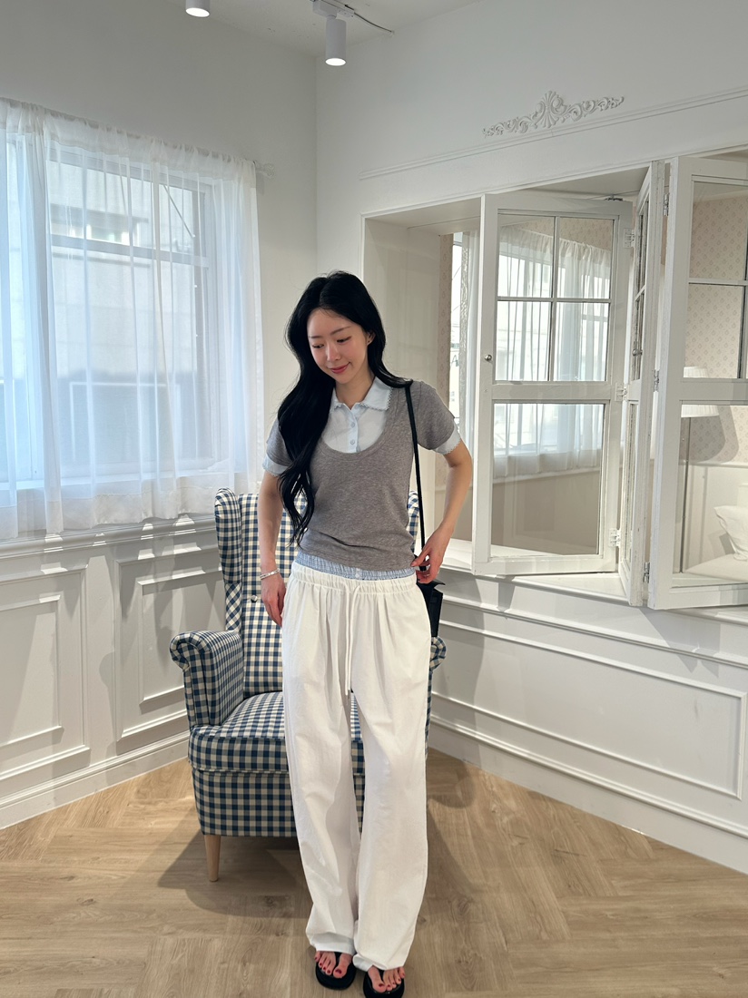 MARKE-P韓國直郵實拍女士新款休閑時尚休閑褲格紋腰帶撞色MARKE-P休閑褲