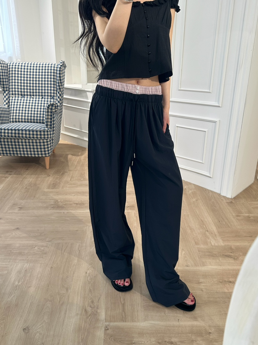 MARKE-P韓國直郵實拍女士新款休閑時尚休閑褲格紋腰帶撞色MARKE-P休閑褲