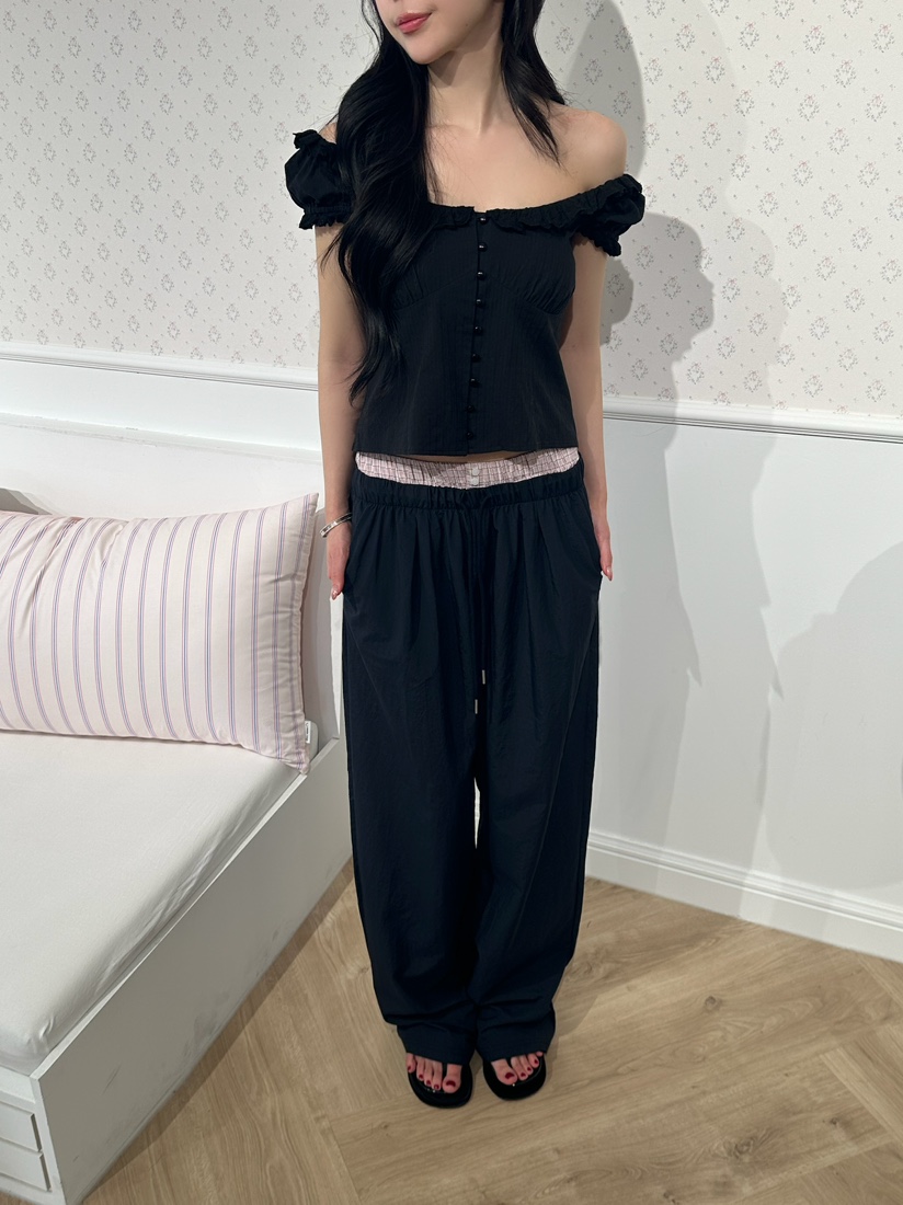 MARKE-P韓國直郵實拍女士新款休閑時尚休閑褲格紋腰帶撞色MARKE-P休閑褲