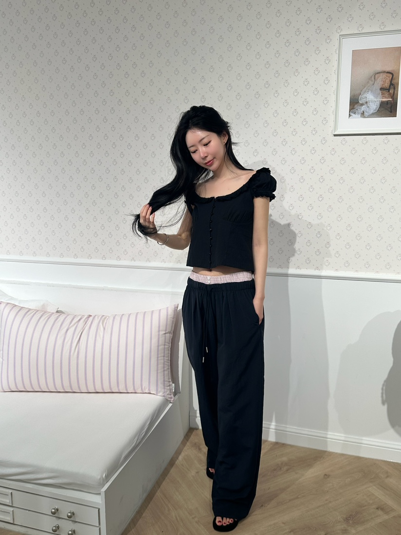 MARKE-P韓國直郵實拍女士新款休閑時尚休閑褲格紋腰帶撞色MARKE-P休閑褲