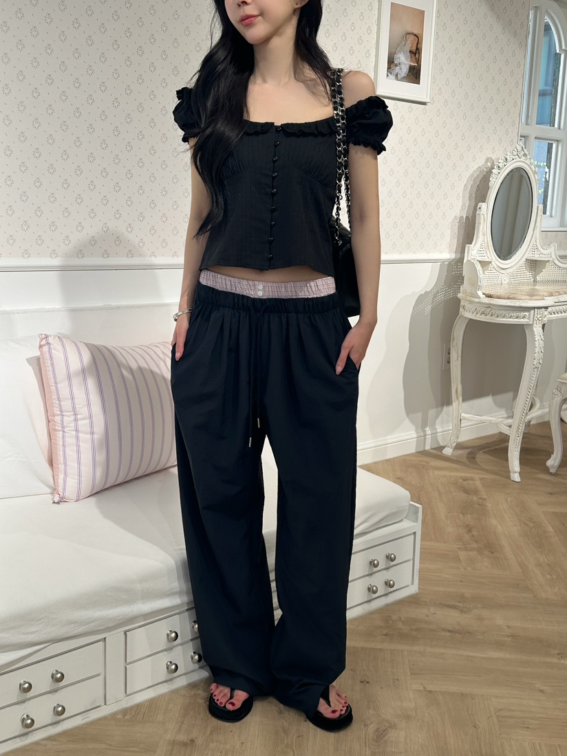 MARKE-P韓國直郵實拍女士新款休閑時尚休閑褲格紋腰帶撞色MARKE-P休閑褲圖色2