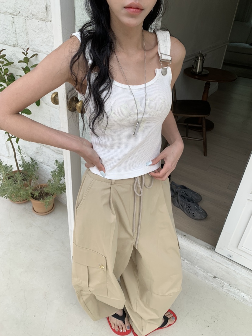 BADCALM韓國直郵女士新款時尚人氣推薦熱賣吊帶背心華夫格BADCALM吊帶/背心